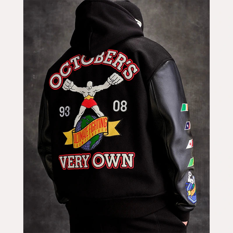 OVO x UFC Championship Varsity Jacket Varsity Jacket unisex detail view 3 | Dash Racegear — Bold Letterman Fit – UFC OVO Championship Jacket