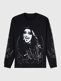 OVO x WWE Rhea Ripley Long-Sleeve T-Shirt Shirt unisex front product view | Dash Racegear — OVO x WWE Rhea Ripley black long-sleeve T-shirt, bold wrestling streetwear with sleek edgy style.