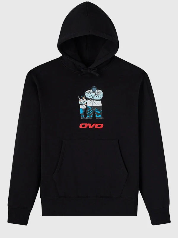 OVO x Marvel Mr. Fix It Hoodie Hoodie unisex front product view | Dash Racegear — OVO x Marvel Mr. Fix It Black Pullover Hoodie with iconic graphic and relaxed fit, great for comic fans and street style.