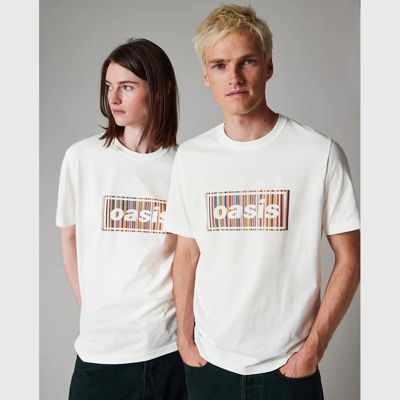 Paul Smith x Oasis White Stripe Logo T-Shirt Shirt unisex detail view 2 | Dash Racegear — White Stripe Logo Tee Paul Smith Oasis Collab