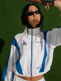 Los Angeles Dodgers Off Season x MLB Track Jacket Jacket unisex front product view | Dash Racegear — Los Angeles Dodgers Off Season x MLB White Lightweight Full-Zip Track Jacket featuring premium comfort and clean athletic-inspired everyday style.