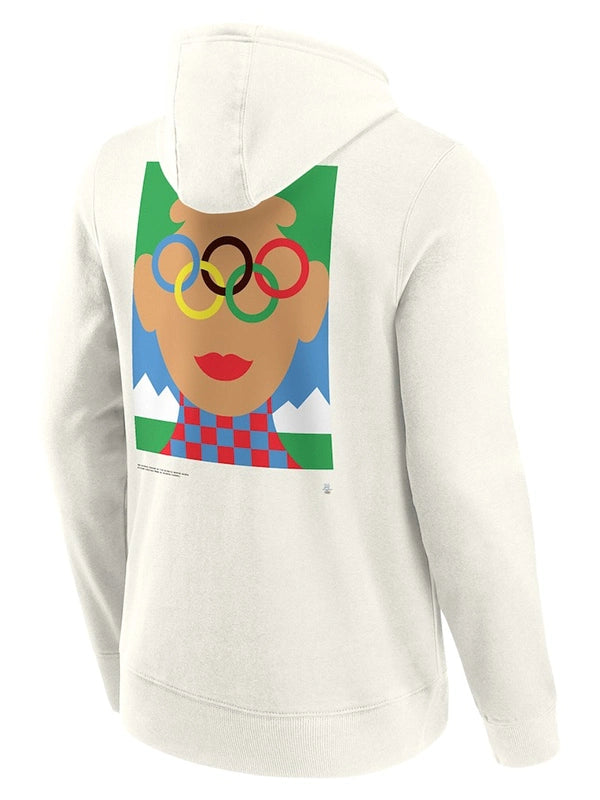 Milano Cortina 2026 Iconic Poster Graphic Hoodie Hoodie unisex detail view 3 | Dash Racegear — Off white Milano Cortina Winter Olympics 2026 Hoodie, comfy and stylish with vintage graphic appeal.