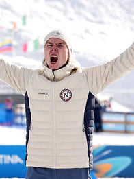 Winter Olympics 2026 Team Norway Puffer Jacket Puffer Jacket unisex detail view 3 | Dash Racegear — Milano Cortina 2026 Norway light down puffer jacket in off-white, crafted for warmth and Olympic pride.