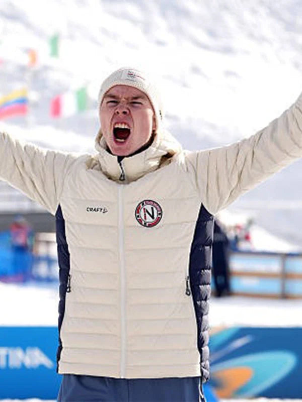 Winter Olympics 2026 Team Norway Puffer Jacket Puffer Jacket unisex detail view 3 | Dash Racegear — Milano Cortina 2026 Norway light down puffer jacket in off-white, crafted for warmth and Olympic pride.