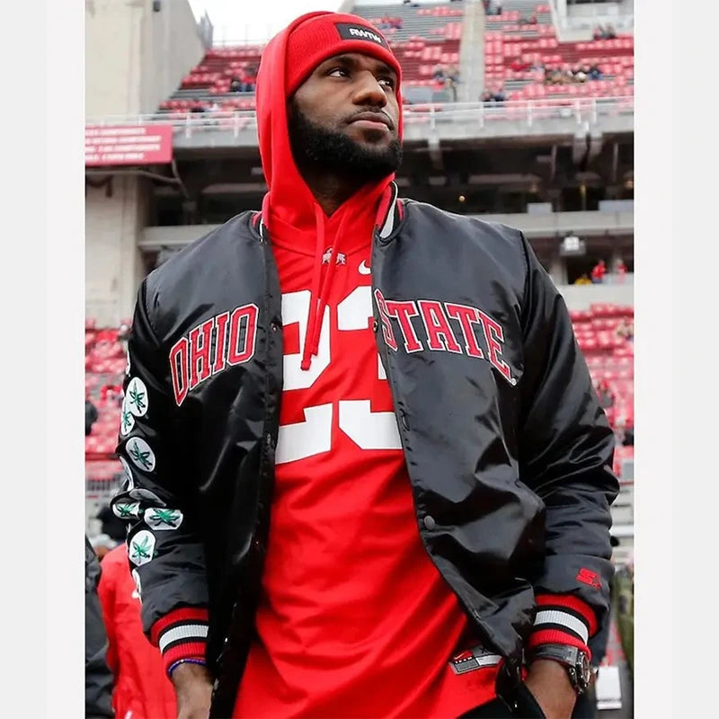 Lebron James Ohio State Buckeyes Jacket Jacket unisex front product view | Dash Racegear — Ohio State Buckeyes Jacket - LeBron James Edition for College Sports Enthusiasts