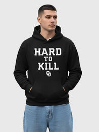 Hard to Kill Oklahoma Hoodie Hoodie unisex detail view 3 | Dash Racegear — Hard to Kill Oklahoma black fleece hoodie with cozy fabric and statement print, designed for fans layering up on cool days.