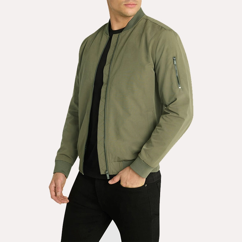 Olive Green Eric Bomber Jacket Bomber Jacket unisex detail view 3 | Dash Racegear — Olive Green Eric Bomber Jacket