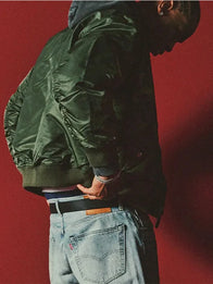 Shai Gilgeous-Alexander Levi’s MA-1 Bomber Jacket Bomber Jacket unisex detail view 4 | Dash Racegear — Olive Green Levi’s x Shai Gilgeous-Alexander satin MA-1 bomber jacket crafted for premium comfort and versatile casual fashion.