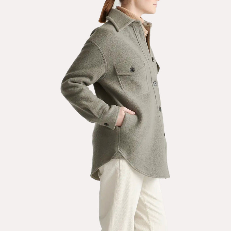 Womens Olive Green Oversized Wool Shirt Shirt women detail view 2 | Dash Racegear — Olive Green Oversized Wool Shirt