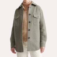 Womens Olive Green Oversized Wool Shirt Shirt women front product view | Dash Racegear — Olive Green Oversized Wool Shirt Jacket
