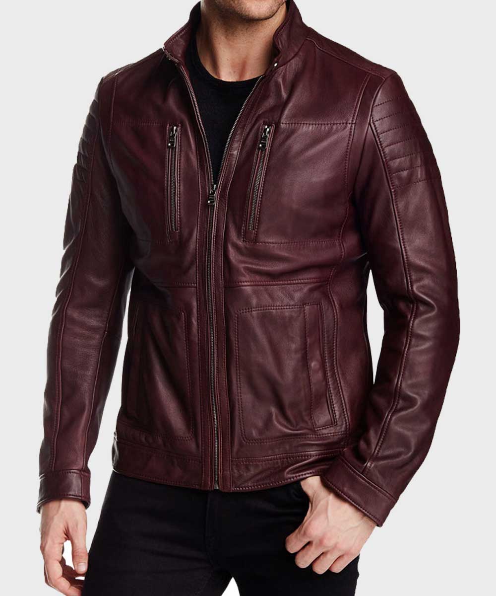 Oliver Maroon Aviator Cafe Racer Jacket Jacket unisex front product view | Dash Racegear — Arrow Maroon Cafe Racer Aviator Jacket