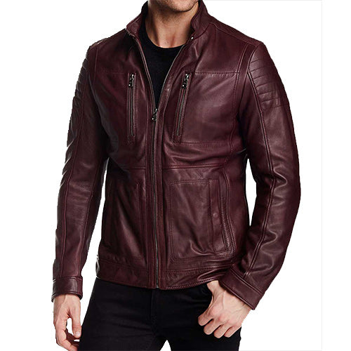 Oliver Maroon Aviator Cafe Racer Jacket Jacket unisex detail view 3 | Dash Racegear — Oliver Maroon Cafe Racer Leather Jacket