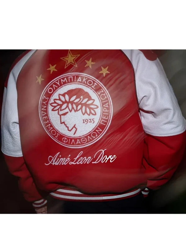 Olympiacos F.C. UEFA Champions League 2025 Jacket Jacket unisex detail view 4 | Dash Racegear — Aimé Leon Dore red varsity jacket for Olympiacos F.C. 2025