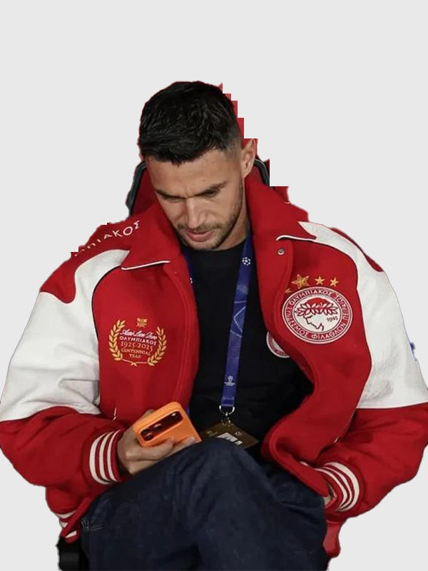 Olympiacos F.C. UEFA Champions League 2025 Jacket Jacket unisex detail view 3 | Dash Racegear — Aimé Leon Dore Olympiacos F.C. red varsity jacket for 2025