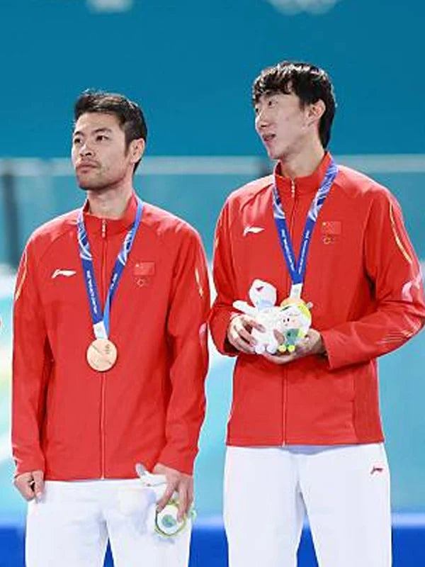 Winter Olympics 2026 Opening Ceremony Team China Red Jacket Jacket unisex front product view | Dash Racegear — Red Milano Cortina 2026 Winter Olympics Opening Ceremony Team China jacket with bold national emblem and zip front.