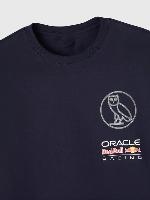 OVO x Oracle Red Bull Racing 2026 Long-Sleeve T-shirt Shirt unisex detail view 3 | Dash Racegear — 2026 RB21 long sleeve T-shirt combining OVO style with Oracle Red Bull Racing influence in a simple design.
