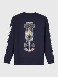 OVO x Oracle Red Bull Racing 2026 Long-Sleeve T-shirt Shirt unisex detail view 2 | Dash Racegear — Navy long sleeve tee with OVO x Red Bull Racing RB21 2026 branding and relaxed everyday fit.