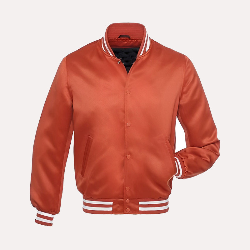 Orange Bomber Varsity Jacket Varsity Jacket unisex front product view | Dash Racegear — Orange Bomber Varsity Jacket