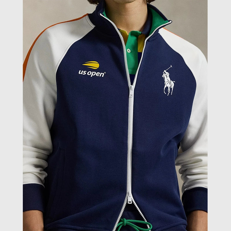 Ralph Lauren US Open Ball Crew Jacket Jacket unisex detail view 3 | Dash Racegear — Close Image of Orange Striped Blue and White Ball Crew Jacket Ralph Lauren