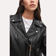 Womens Oversized Motorcycle Black Leather Jacket Leather Jacket women detail view 3 | Dash Racegear — Women's Black Faux Leather Motorcycle Jacket Oversized