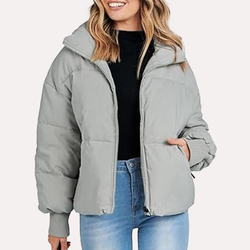 Womens Grey Puffer Jacket Puffer Jacket women detail view 2 | Dash Racegear — Womens Grey Puffer Jacket