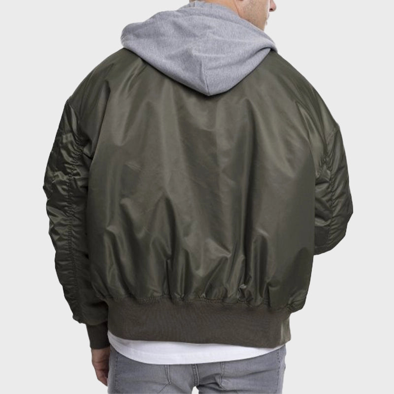 Men’s Hooded Oversized Bomber Jacket Bomber Jacket men detail view 3 | Dash Racegear — Men's Hooded Oversized Green Bomber Jacket