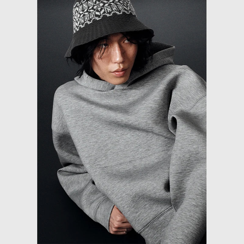 Weekday Scuba Hoodie Hoodie unisex detail view 7 | Dash Racegear — Grey pullover fleece hoodie with scuba fabric by Weekday