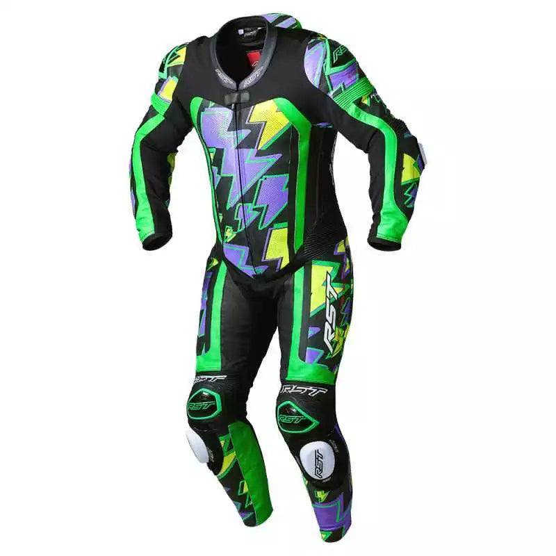 PRO SERIES EVO AIRBAG CE MENS LEATHER SUIT - NEONGREEN/PURPLEBOLT - UK 52 / EUR 62 / INTL 4XL