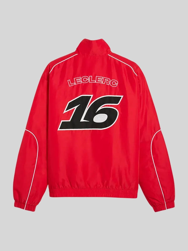 PUMA Ferrari F1 Charles Leclerc Jacket Jacket unisex detail view 2 | Dash Racegear — PUMA x Ferrari F1 jacket in vibrant red, lightweight and sporty, ideal for workouts or casual street style.
