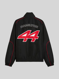 PUMA Ferrari F1 Lewis Hamilton Jacket Jacket unisex detail view 2 | Dash Racegear — Black Lewis Hamilton track jacket by PUMA x Ferrari F1, designed for race day or everyday street style.