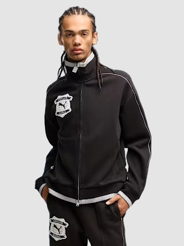 PUMA x SINCLAIR T7 Track Jacket Jacket unisex detail view 3 | Dash Racegear — A modern unisex black jacket from PUMA x SINCLAIR 2026, offering a smooth finish and classic track-inspired styling.