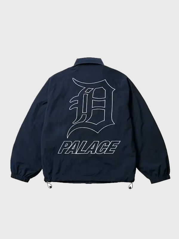 Palace x Detroit Tigers 2026 Coach Jacket Jacket unisex detail view 2 | Dash Racegear — Blue Palace x Detroit Tigers Coach Jacket with a sleek design, comfortable fit, and modern baseball-inspired fashion appeal.