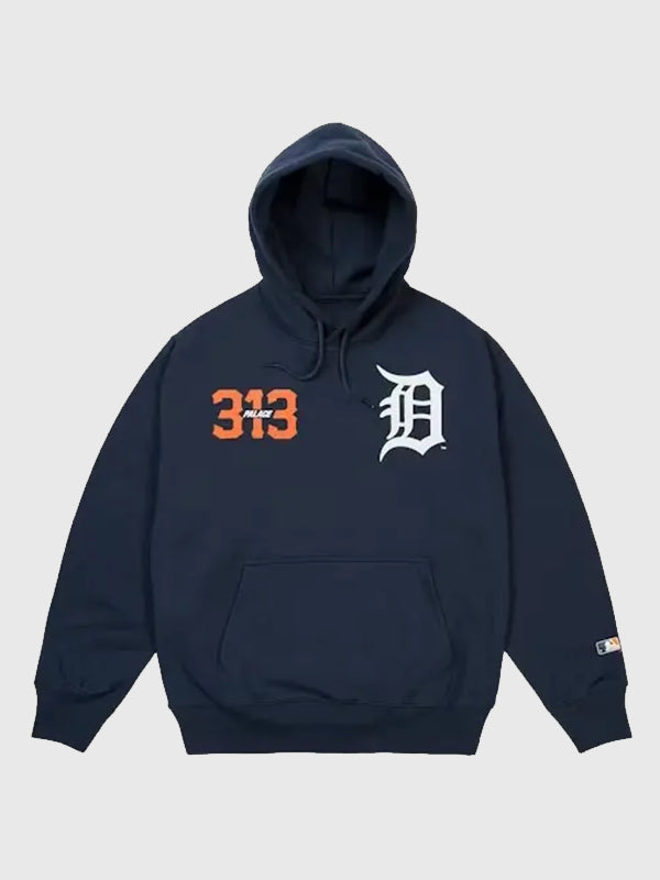 Palace x Detroit Tigers 2026 Hoodie Hoodie unisex front product view | Dash Racegear — Blue and white Palace Skateboards x Detroit Tigers hoodie featuring a comfortable pullover style and modern athletic-inspired look.