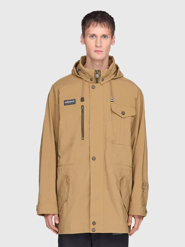 Adidas Longridge SPZL Parka Jacket Jacket unisex detail view 2 | Dash Racegear — 2026 Adidas Spezial Longridge brown jacket, hooded parka style for functional streetwear and outdoor use.