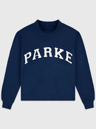 Parke Vintage Denim Varsity Mockneck Sweatshirt Sweatshirt unisex front product view | Dash Racegear — 2026 navy blue Parke fleece sweatshirt, mockneck Varsity design with soft vintage denim street vibe.