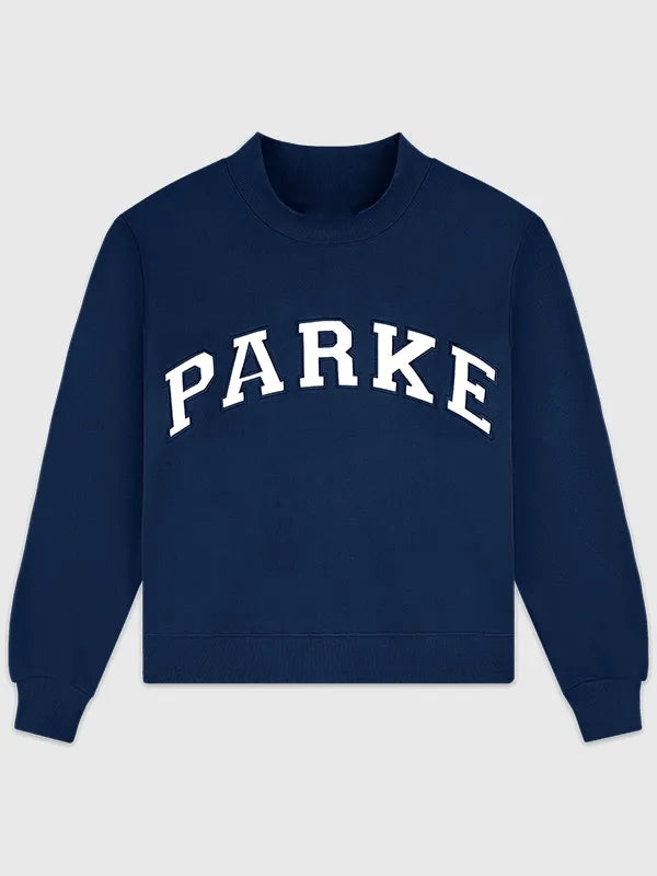 Parke Vintage Denim Varsity Mockneck Sweatshirt Sweatshirt unisex front product view | Dash Racegear — 2026 navy blue Parke fleece sweatshirt, mockneck Varsity design with soft vintage denim street vibe.