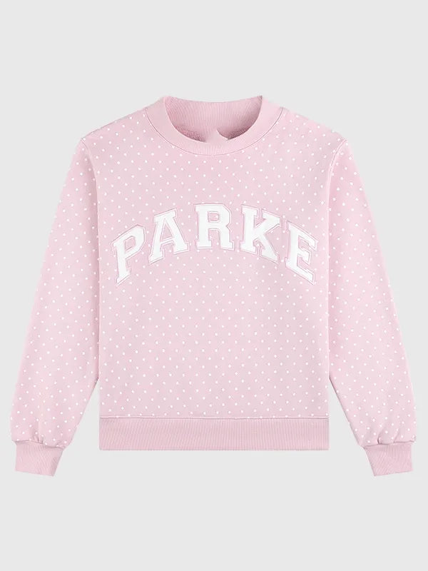 Parke Polka Dot Varsity Mockneck Sweatshirt Sweatshirt unisex detail view 9 | Dash Racegear — Parke 2026 Polka Dot Varsity Mockneck Fleece Sweatshirt in Pink featuring premium comfort and modern varsity-inspired everyday style.