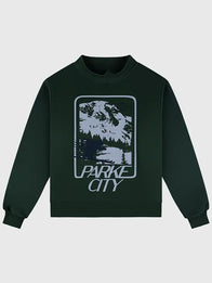 Parke Sport Graphic Mockneck Sweatshirt Sweatshirt unisex front product view | Dash Racegear — Parke 2026 Sport graphic green fleece sweatshirt with mockneck design, great for comfort and style.
