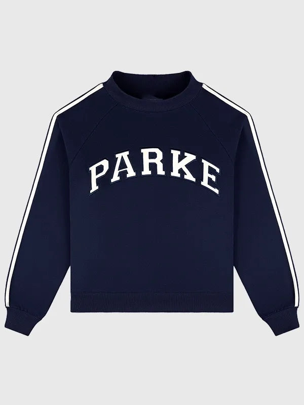 Parke Sport Stripe Mockneck Sweatshirt Sweatshirt unisex front product view | Dash Racegear — Parke 2026 Sport Stripe mockneck sweatshirt in navy blue with sleek stripes, perfect for casual streetwear.