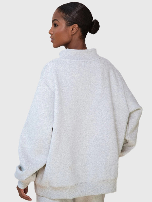 Parke & Brunch Varsity Mockneck Sweatshirt Sweatshirt unisex detail view 2 | Dash Racegear — Grey mockneck fleece sweatshirt by Parke & Brunch, varsity-inspired design with a relaxed, modern fit for everyday comfort.