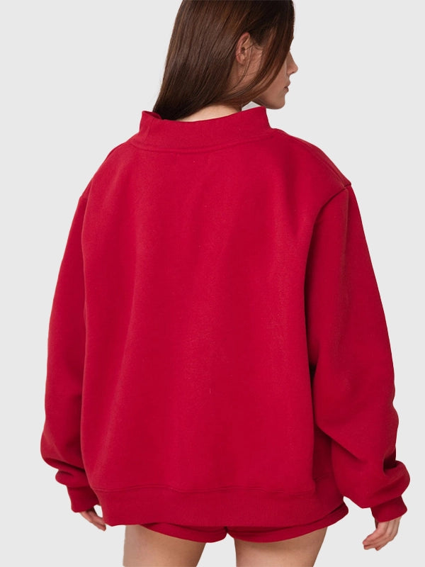 Parke & Brunch Valentine’s Mockneck Sweatshirt Sweatshirt unisex detail view 3 | Dash Racegear — Red mockneck fleece sweatshirt by Parke & Brunch, warm and casual with a stylish, festive twist.