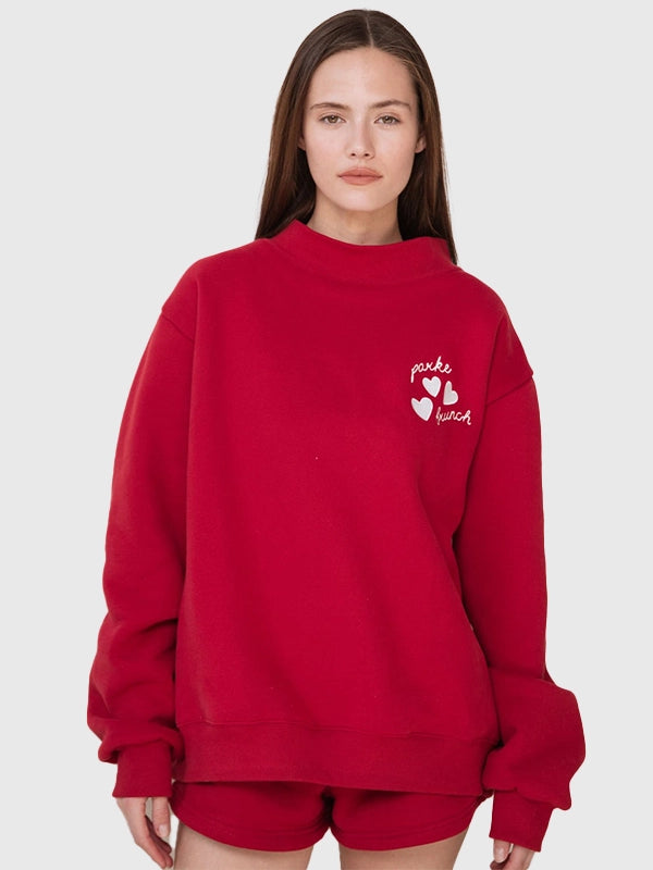 Parke & Brunch Valentine’s Mockneck Sweatshirt Sweatshirt unisex detail view 2 | Dash Racegear — Red Parke & Brunch Mockneck Sweatshirt, soft fleece with a chic Valentine’s-inspired style for everyday comfort.