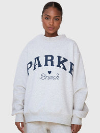 Parke & Brunch Varsity Mockneck Sweatshirt Sweatshirt unisex front product view | Dash Racegear — Grey Parke & Brunch Mockneck Sweatshirt, relaxed varsity-style fleece perfect for casual weekends or cozy layering.