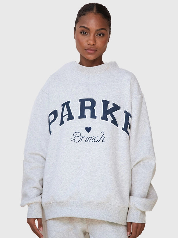 Parke & Brunch Varsity Mockneck Sweatshirt Sweatshirt unisex front product view | Dash Racegear — Grey Parke & Brunch Mockneck Sweatshirt, relaxed varsity-style fleece perfect for casual weekends or cozy layering.