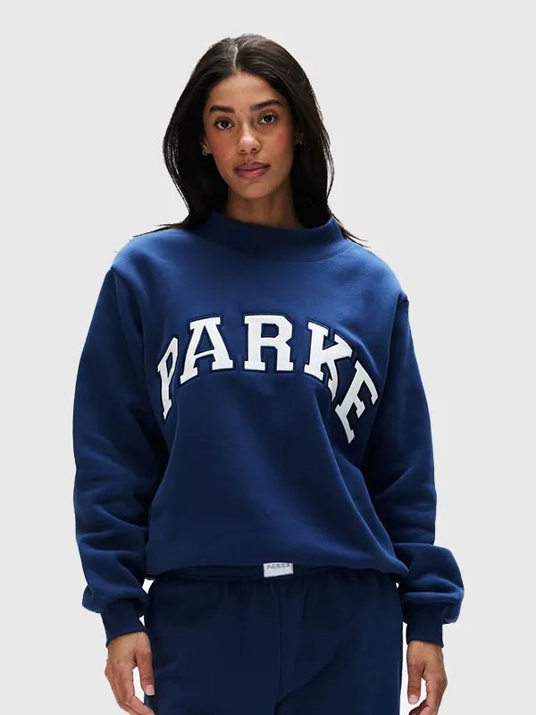 Parke Vintage Denim Varsity Mockneck Sweatshirt Sweatshirt unisex detail view 2 | Dash Racegear — 2026 navy blue Parke sweatshirt, Varsity mockneck fleece with vintage-inspired denim street fashion.