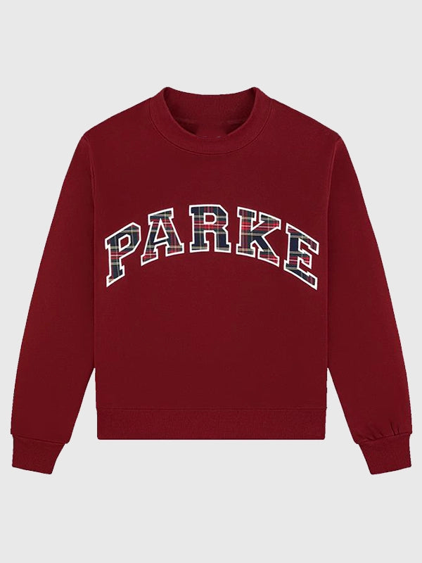 Parke Holiday Plaid Varsity Mockneck Sweatshirt Sweatshirt unisex detail view 3 | Dash Racegear — 2025 Parke Holiday Plaid Varsity Fleece Maroon Mockneck Sweatshirt, soft fleece with plaid accents, unisex winter staple for casual outfits.