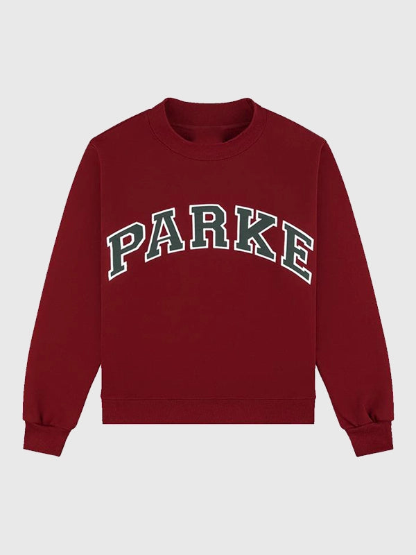 Parke Holiday Varsity Mockneck Maroon Sweatshirt Sweatshirt unisex detail view 3 | Dash Racegear — Stylish maroon 2025 Parke Holiday Varsity fleece sweatshirt, mockneck edition, tailored for students and seasonal wardrobe essentials.