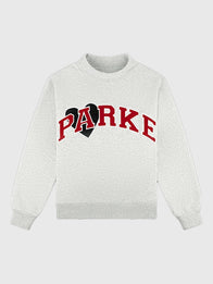 Parke Jean Heart Varsity Mockneck Sweatshirt Sweatshirt unisex detail view 2 | Dash Racegear — Recreation Parke Women’s Valentine’s 2026 Jean Heart Varsity Mockneck Fleece Sweatshirt in grey, soft and cozy for casual wear.