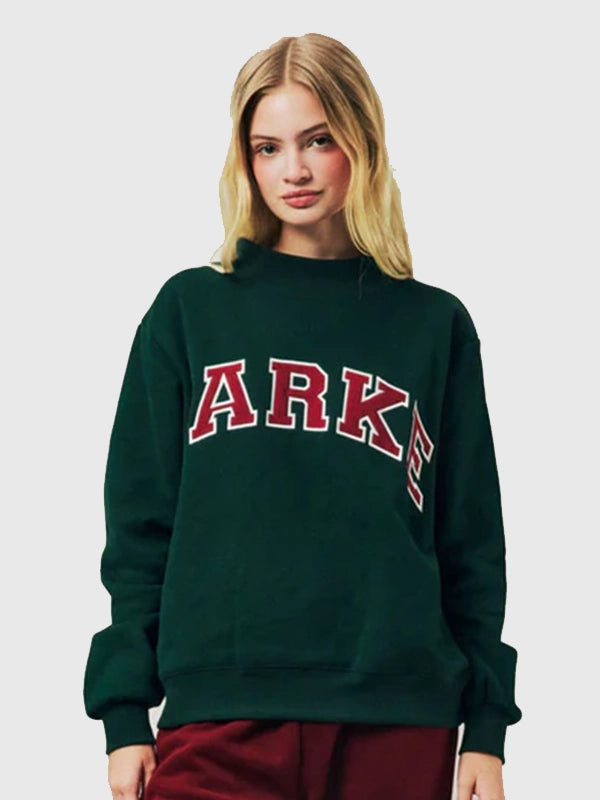 Parke Holiday Varsity Mockneck Green Sweatshirt Sweatshirt unisex front product view | Dash Racegear — 2025 Parke Holiday Varsity Mockneck Fleece Sweatshirt in Green, cozy mockneck, unisex winter essential, perfect for layering, holiday events, and…