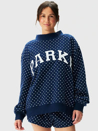 Parke Polka Dot Varsity Mockneck Sweatshirt Sweatshirt unisex detail view 3 | Dash Racegear — Navy Parke 2026 Polka Dot Varsity mockneck fleece sweatshirt crafted for cozy comfort and versatile casual fashion.